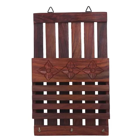 Giftoshopee Wooden Wall Decor Letter Rack and Key Holder (Brown)