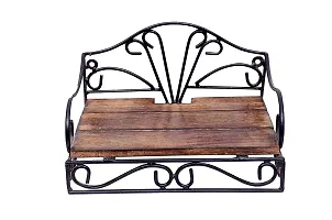 Giftoshopee Wooden  Wrought Iron Wall Bracket | Book Rack , Cloth Hanger , Bathroom Shelf , Wall Vase Stand , Key Hanger , Set Top Box Stand , Wall Mounted Rack ( Rectangular ) 23 x 18 x 10 cm-thumb1