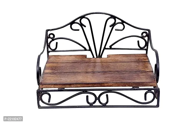 Giftoshopee Wooden  Wrought Iron Wall Bracket | Book Rack , Cloth Hanger , Bathroom Shelf , Wall Vase Stand , Key Hanger , Set Top Box Stand , Wall Mounted Rack ( Rectangular ) 23 x 18 x 10 cm-thumb2