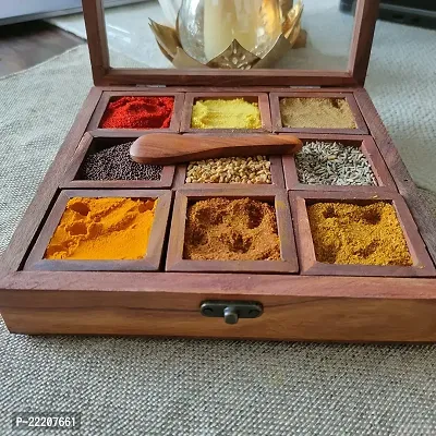 Giftoshopee Wooden Spice Box/Wooden Masala Box Wooden Utility Masala Box/Fiber Top/Made of Finest Wood/Quality-thumb2