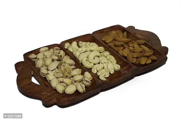 Giftoshopee Serving (Snacks, Dry Fruits) Handcrafted Wooden Tray / Platter , Wood , Brown-thumb2