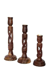 Giftoshopee Wooden Rassi Style Candle Stand Home Decor (Set of 3)-thumb1