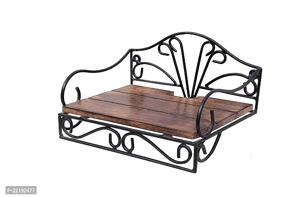 Giftoshopee Wooden  Wrought Iron Wall Bracket | Book Rack , Cloth Hanger , Bathroom Shelf , Wall Vase Stand , Key Hanger , Set Top Box Stand , Wall Mounted Rack ( Rectangular ) 23 x 18 x 10 cm-thumb0