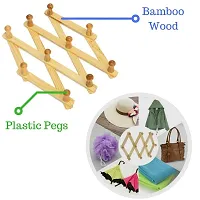 Giftoshopee Expandable Bamboo Wooden Peg Rack/Wall Mounted Coat Rack - Coat Rack ? for Hats, Scarves, Coats, Sweaters, Dog Leashes, Wall Rack//Organization//Wooden, Expandable Multipurpose-thumb3