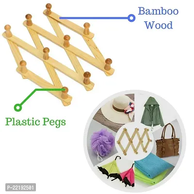 Giftoshopee Expandable Bamboo Wooden Peg Rack/Wall Mounted Coat Rack - Coat Rack ? for Hats, Scarves, Coats, Sweaters, Dog Leashes, Wall Rack//Organization//Wooden, Expandable Multipurpose-thumb4