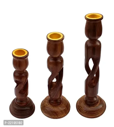 Giftoshopee Wooden Rassi Style Candle Stand Home Decor (Set of 3)-thumb0