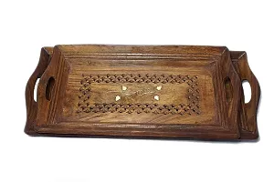 Smarts collection Hand Carved Wooden Serving Tray Set of 2 (Tea, Coffee, Snacks, Water) Decorative Tray/Platter For Home/Kitchen/Table Decor, Square)-thumb2