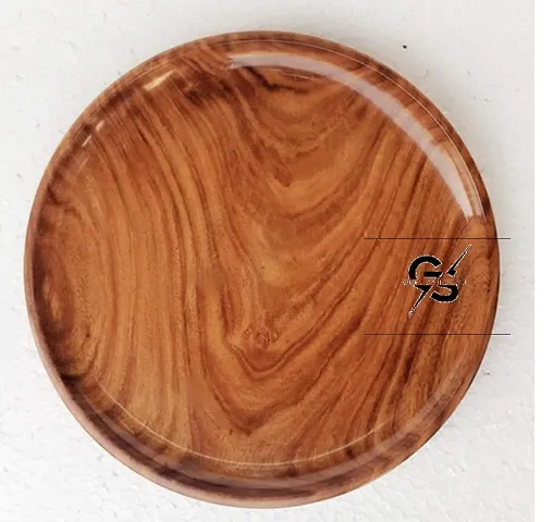 Giftoshopee Tray Medium Size 10 inch Antique Beautiful Wooden Serving Tray Round Shape Wooden Plate