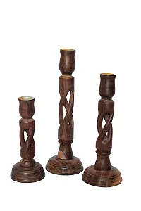 GIFTOSHOPEE Wooden Candle Stand/Wooden Candle Holder Set of 3-thumb1