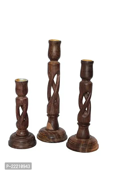 GIFTOSHOPEE Wooden Candle Stand/Wooden Candle Holder Set of 3-thumb2