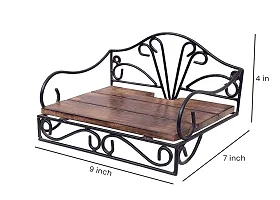 Giftoshopee Wooden  Wrought Iron Wall Bracket | Book Rack , Cloth Hanger , Bathroom Shelf , Wall Vase Stand , Key Hanger , Set Top Box Stand , Wall Mounted Rack ( Rectangular ) 23 x 18 x 10 cm-thumb2