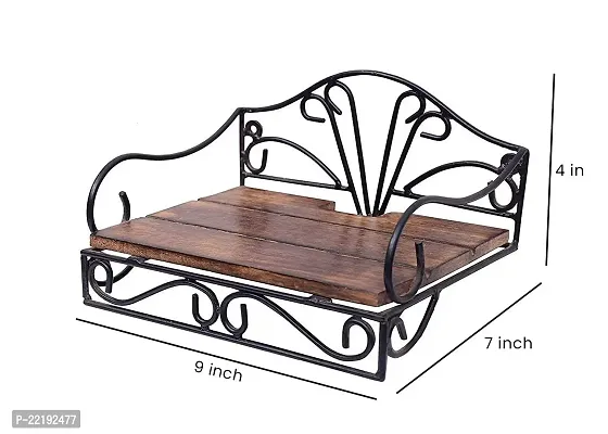 Giftoshopee Wooden  Wrought Iron Wall Bracket | Book Rack , Cloth Hanger , Bathroom Shelf , Wall Vase Stand , Key Hanger , Set Top Box Stand , Wall Mounted Rack ( Rectangular ) 23 x 18 x 10 cm-thumb3