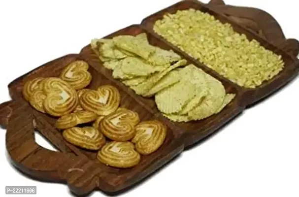 Giftoshopee Serving (Snacks, Dry Fruits) Handcrafted Wooden Tray / Platter , Wood , Brown