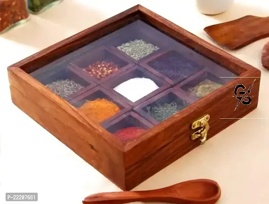 Giftoshopee Wooden Spice Box/Wooden Masala Box Wooden Utility Masala Box/Fiber Top/Made of Finest Wood/Quality-thumb0