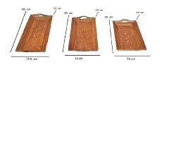 Giftoshopee Wooden Serving Trays Unique Style with Round Handle Large, Medium and Small for Food, Wooden Trays for Breakfast - Natural Wood and Brown (Set of 3)-thumb2