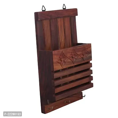 Giftoshopee Wooden Wall Decor Letter Rack and Key Holder (Brown)-thumb2