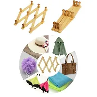 Giftoshopee Expandable Bamboo Wooden Peg Rack/Wall Mounted Coat Rack - Coat Rack ? for Hats, Scarves, Coats, Sweaters, Dog Leashes, Wall Rack//Organization//Wooden, Expandable Multipurpose-thumb2