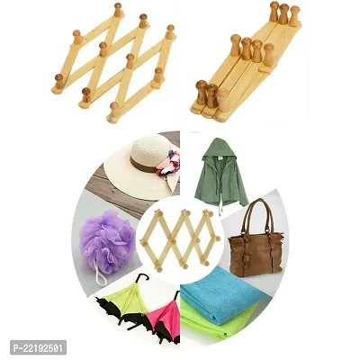 Giftoshopee Expandable Bamboo Wooden Peg Rack/Wall Mounted Coat Rack - Coat Rack ? for Hats, Scarves, Coats, Sweaters, Dog Leashes, Wall Rack//Organization//Wooden, Expandable Multipurpose-thumb3