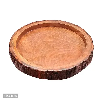 Smarts collection Wood handcrafts Beautiful Table Decor Round Shape Wooden Serving Tray/Platter for Home and Kitchen-thumb2