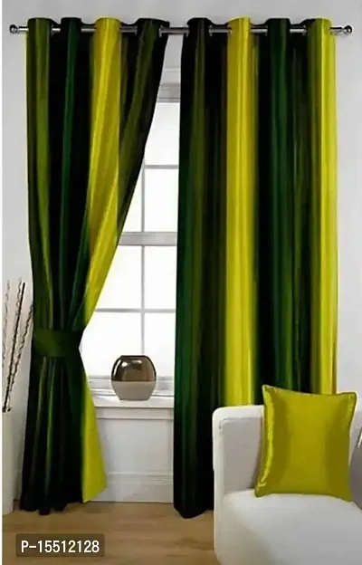 Home MulticolorStripe Polyester Eyelet Pack of 2 Piece Curtain with Abstract Pattern Window (4ft X 5ft)-(Brown Gold)