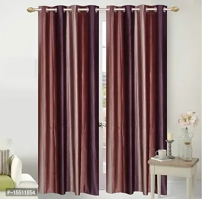 Home MulticolorStripe Polyester Eyelet Pack of 2 Piece Curtain with Abstract Pattern Window (4ft X 5ft)-(Brown Gold)