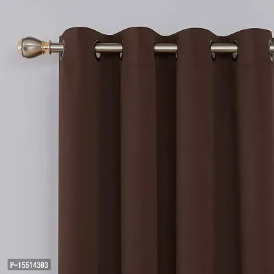 Home Washroom/Kitchen Window Blackout Eyelet Curtain Pack of 2 Piece (Width - 46 Inch X 48 Inch - Length) Brown-thumb2