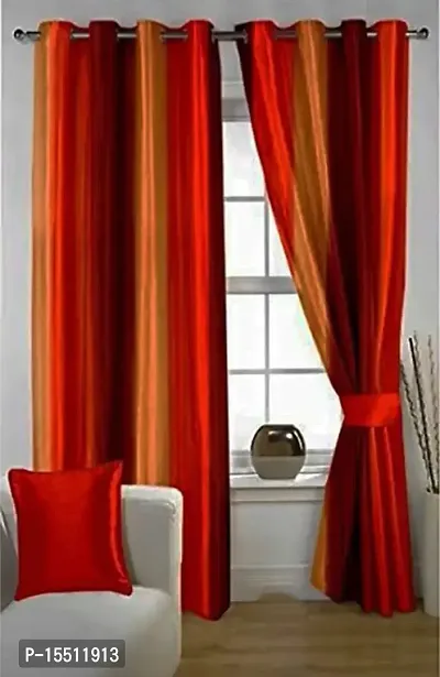 Home MulticolorStripe Polyester Eyelet Pack of 2 Piece Curtain with Abstract Pattern Window (4ft X 5ft)-(Brown Gold)-thumb0