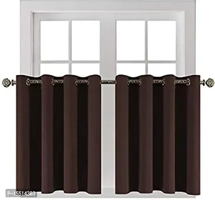 Home Washroom/Kitchen Window Blackout Eyelet Curtain Pack of 2 Piece (Width - 46 Inch X 48 Inch - Length) Brown-thumb0