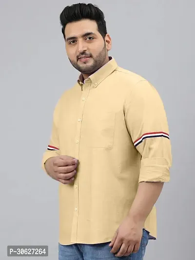 Men Regular Fit Casual Wear Full Sleeves Beige Plus Size Shirt-thumb3