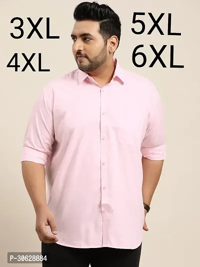 Men Regular Fit Casual Wear Full  Sleeves Plus Size Pink Cotton Shirt