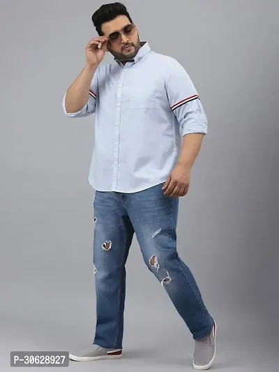 Men Regular Fit Casual Wear Full Sleeves Plus Size Sky Blue Cotton Shirt-thumb4