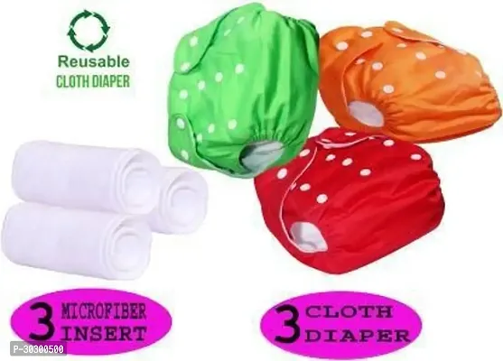 Newborn Baby Reusable Cloth Pocket Diaper Washable Adjustable Buttons 3 Nappy With 3 Insert Pad-thumb0