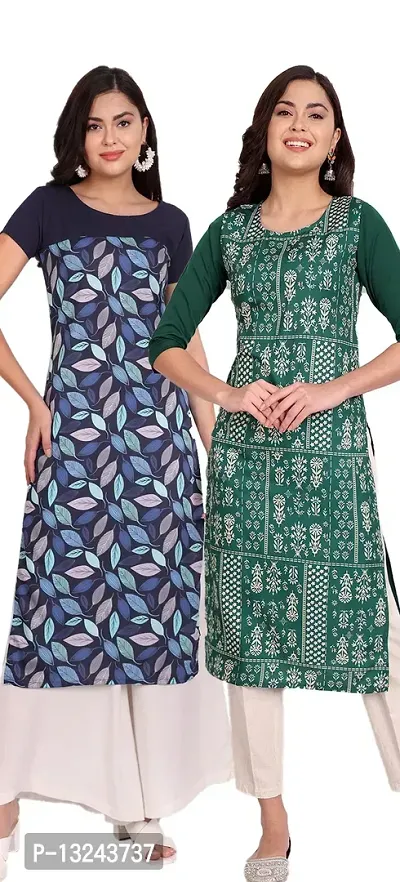 Ethnic Wear Crepe Straight Cut Kurta For Women (Combo Pack Of 2)