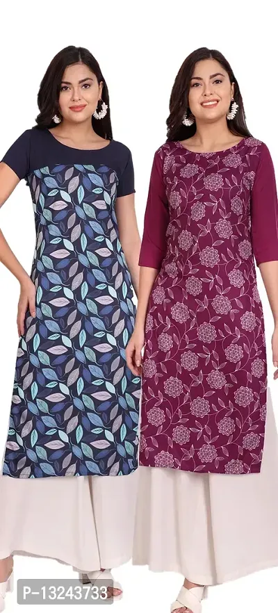 Ethnic Wear Crepe Straight Cut Kurta For Women (Combo Pack Of 2)