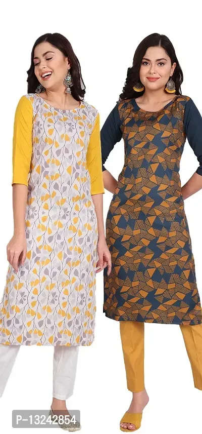 Ethnic Wear Crepe Straight Cut Kurta For Women (Combo Pack Of 2)