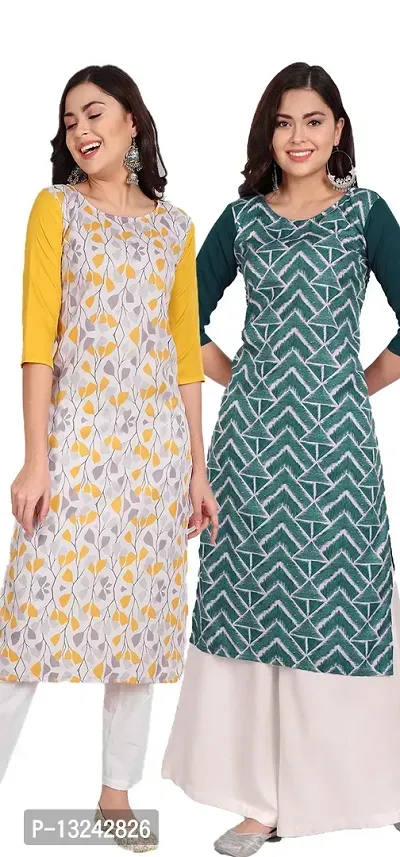 Ethnic Wear Crepe Straight Cut Kurta For Women (Combo Pack Of 2)