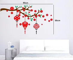 Merical Bird House Branch, Magical Tree, Red Flower  Lantern, Sunrise  Flying Bird Wall Stickers for Living Room, Hall, Wall D?cor (Material: PVC Vinyl)-thumb4