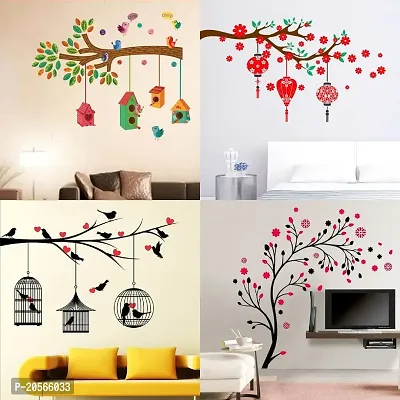 Merical Bird House Branch, Lovebirds  Hearts, Magical Tree, Red Flower  Lantern Wall Stickers for Living Room, Hall, Wall D?cor (Material: PVC Vinyl)