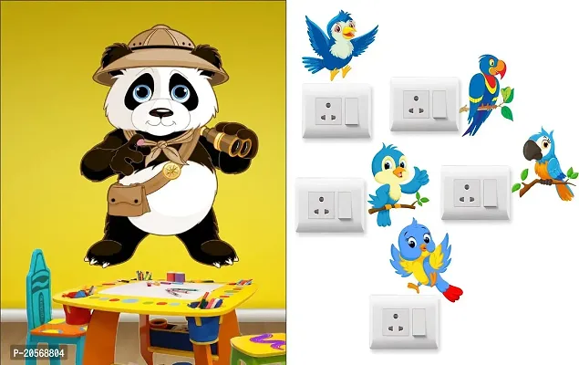Merical Cute Panda and Switch Board Wall Sticker for Living Room, Hall, Bedroom (Material: PVC Vinyl)