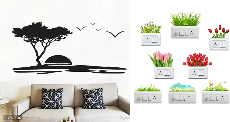 Merical Quote Koshish and Flowers Switch Board Wall Sticker for Living Room, Hall, Bedroom (Material: PVC Vinyl)