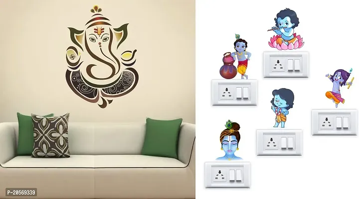 Merical Royal Ganesh and Krishna Switch Board Wall Sticker for Living Room, Hall, Bedroom (Material: PVC Vinyl)-thumb0