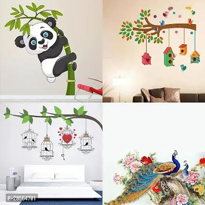 Merical Birdcase Key, Royal Peacock, Baby Panda, Bird House Branch Wall Stickers for Living Room, Hall, Wall D?cor (Material: PVC Vinyl)