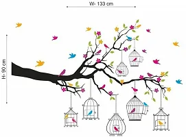 Merical Set of 4 Red Flower  Lantern, Branches Flowers  BirdCages, Sherawali Maa, Ekdant, Wall Sticker for Wall D?cor, Living Room, Children Room-thumb2