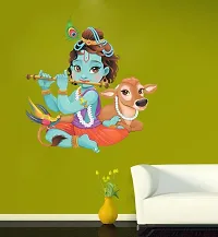 Merical Krishna Playing with Cow and Flowers Switch Board Wall Sticker for Living Room, Hall, Bedroom (Material: PVC Vinyl)-thumb3