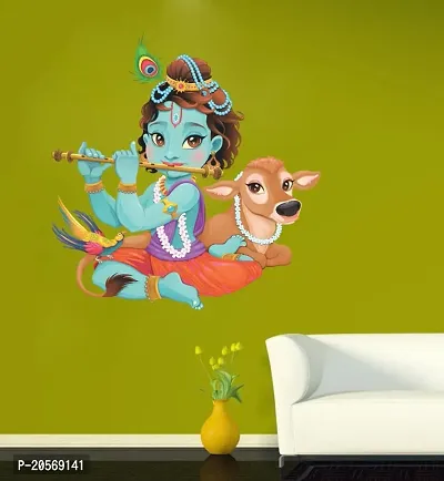 Merical Krishna Playing with Cow and Flowers Switch Board Wall Sticker for Living Room, Hall, Bedroom (Material: PVC Vinyl)-thumb4