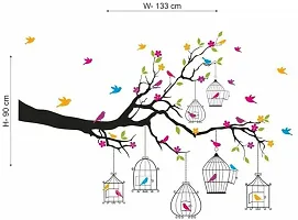 Merical Set of 4 Branches Flowers  BirdCages, Bird House Branch, Birdcase Key, Designer Om, Wall Sticker for Wall D?cor, Living Room, Children Room-thumb1