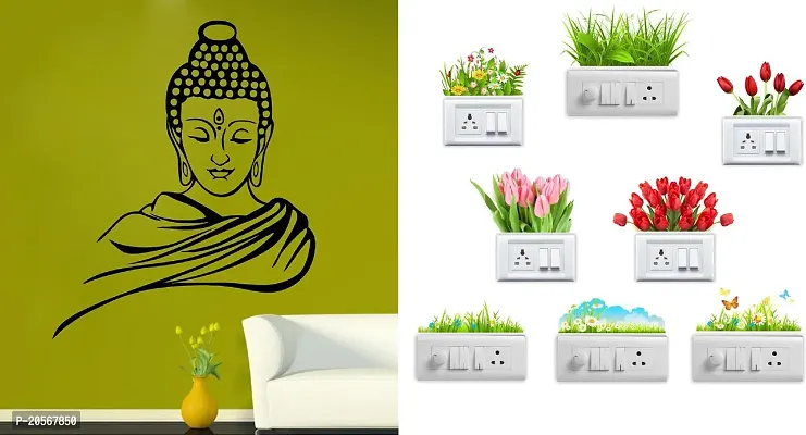 Merical Buddha and Krishna Switch Board Wall Sticker for Living Room, Hall, Bedroom (Material: PVC Vinyl)