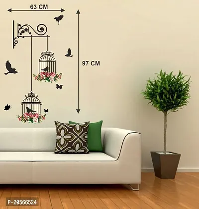 Merical Branches and Cages, Branches Flowers  BirdCages, Sherawali Maa, Ekdant Wall Sticker for Wall D?cor, Living Room, Bedroom, Kidsroom-thumb2