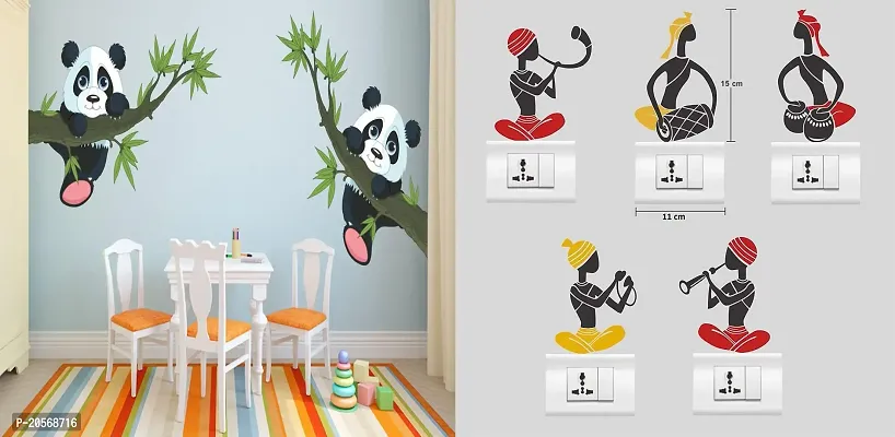 Merical Panda Hanging On A Branch and Folkband Switch Board Wall Sticker for Living Room, Hall, Bedroom (Material: PVC Vinyl)