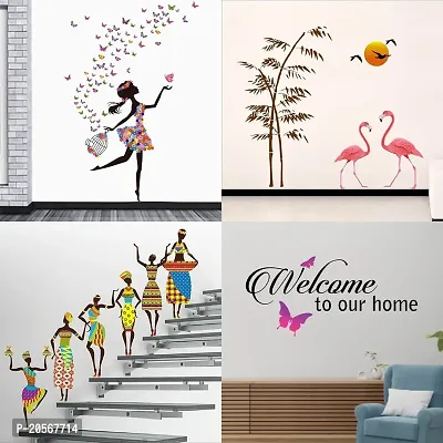 Merical Set of 4 Dreamy Girl, Sunset swan Love, Tribal Lady, Welcome Home Butterfly, Wall Sticker for Wall D?cor, Living Room, Children Room